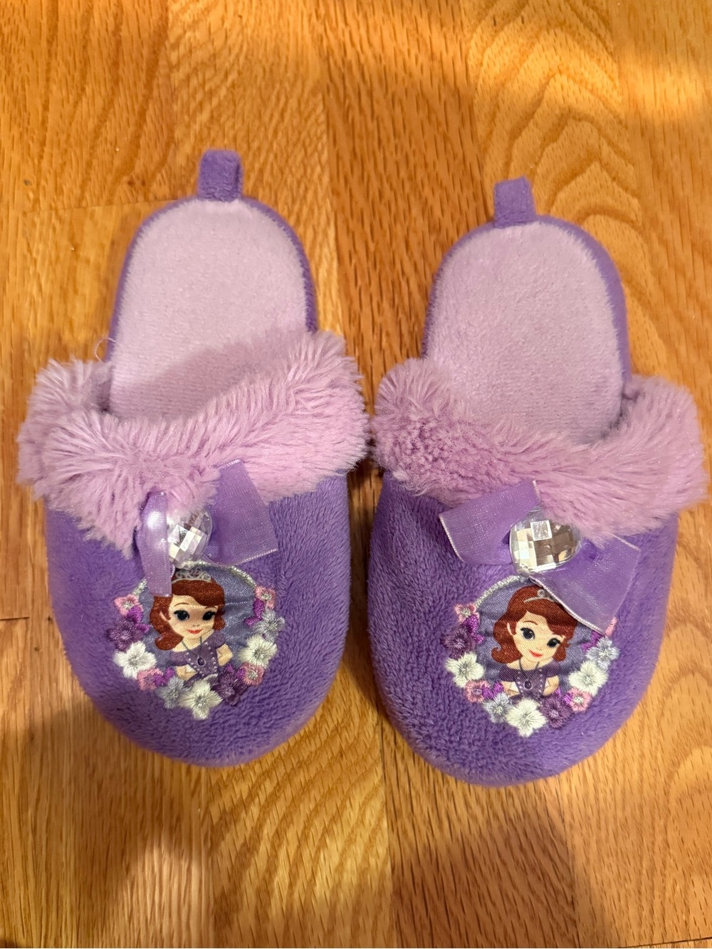 Toddler Sofia the First Plush Purple Slip-On Slippers with Bow Sz 9/10